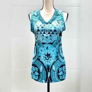 Geometric Teal Patterned Sleeveless Yoga Top